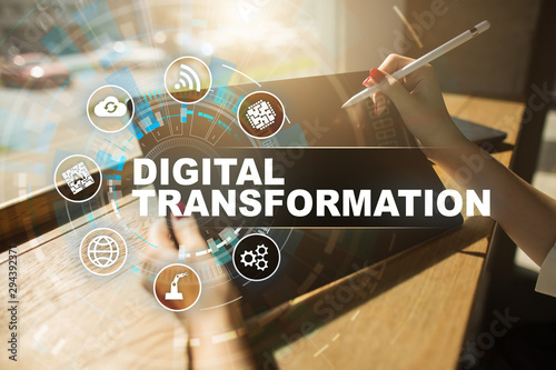 Digital transformation, Concept of digitization of business processes and modern technology.