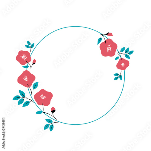 Fotomural Red camellia flowers frame illustration
