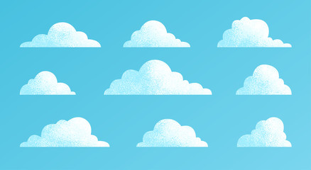 clouds set isolated on a blue background. simple cute cartoon design. modern icon or logo collection