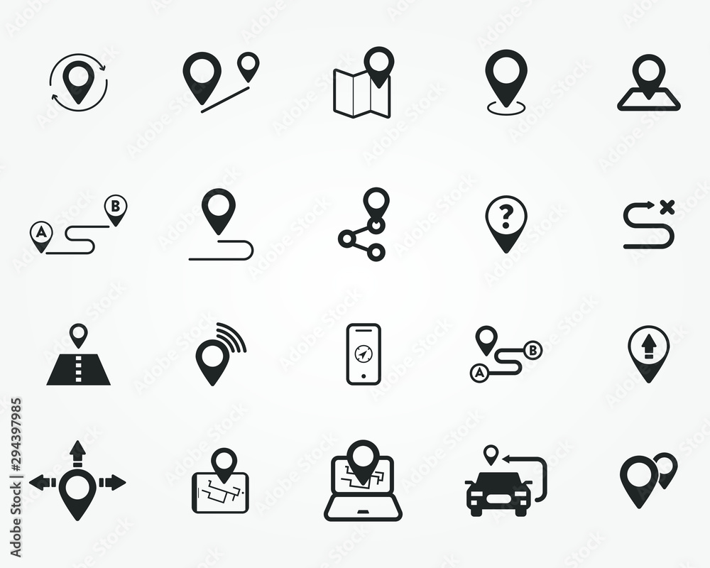 Navigation, Location and Map Line Vector Icons Set. Contains Map with a ...