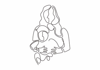 Wall Mural - Continuous single line drawing of baby born with mother vector illustration simplicity design.