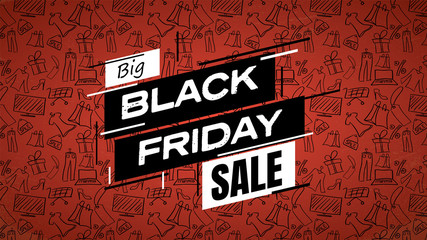 Black friday sale vector website header banner template with big title and pattern background. Special offers, discounts, clearance promotion and advertising.