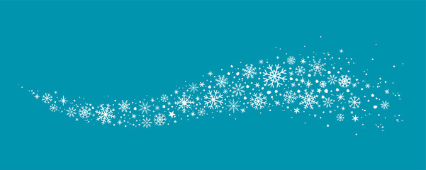 blue winter background with hand drawn snowflakes silhouette
