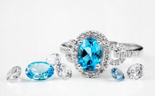 Diamond Ring. Ring With Diamonds And  Large Topaz. Topaz And Diamond Stones.