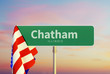 Chatham – Illinois. Road or Town Sign. Flag of the united states. Sunset oder Sunrise Sky. 3d rendering