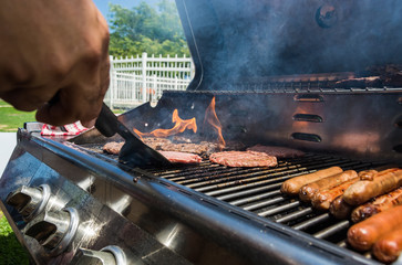 Barbecue fire and meats