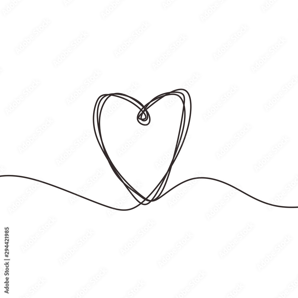 Continuous line drawing heart symbol, Black and white vector minimalist ...