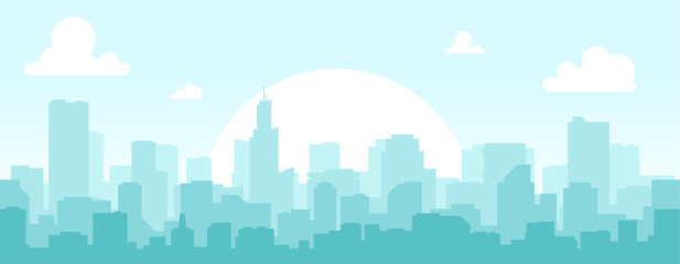 seamless silhouette of the city. cityscape with buildings. simple blue background. urban landscape. 