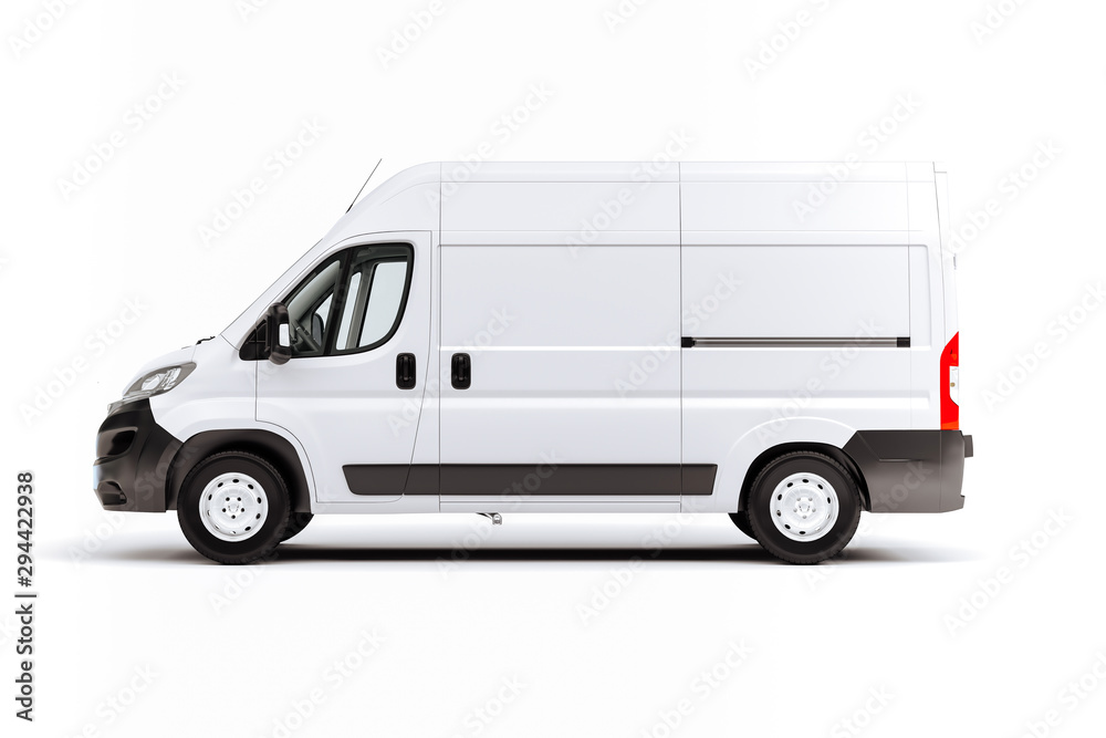 3d render of white van vehicle on white background - obrazy, fototapety, plakaty 