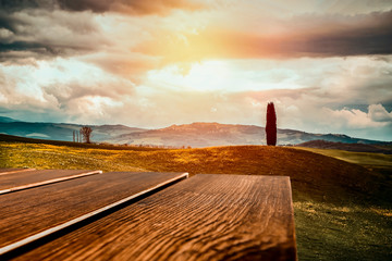 Canvas Print - Autumn landscape of Tuscany and fall time.  Free space for your decoration. 