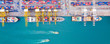 Leinwandbild Motiv Top view of Deep water port with cargo ship and containers. It is an import and export cargo port where is a part of shipping dock and export products worldwide