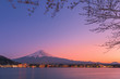 Last light on Mount Fuji and Lake Kawaguchi