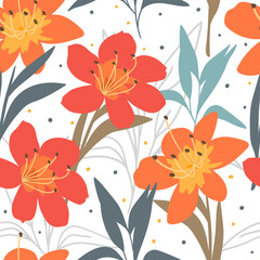 Hand drawn floral seamless pattern for print, fabric, wallpaper. Spring - summer floral background.