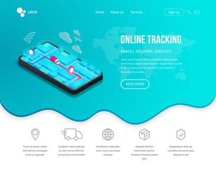 Wall Mural - Delivery Tracking landing concept phone map