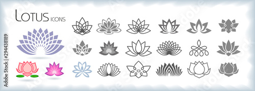 Collection of lotus icons with different styles Tableau sur Toile