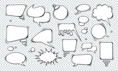 comic speech bubbles. set of speech bubbles. empty dialog clouds. illustration for comics book, soci