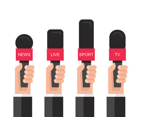 Wall Mural - set of hands holding microphones. isolated on white background