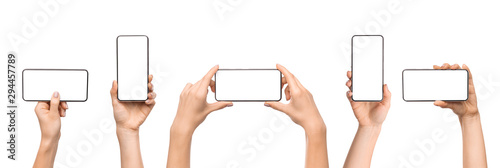 Fotografía Set of female hands holding smartphone with blank screen