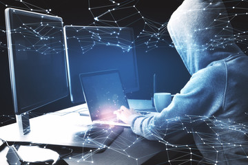 Poster - Hacker using laptop with hologram