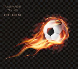 Realistic vector soccer ball on fire and  logo for football club, badge template