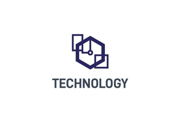 Fototapete - Abstract geometric hexagon connection line technology logo design vector template