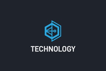 Fototapete - Abstract geometric hexagon connection line technology logo design vector template