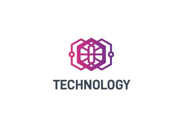 Fototapete - Abstract geometric hexagon connection line technology logo design vector template
