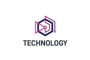 Fototapete - Abstract geometric hexagon connection line technology logo design vector template