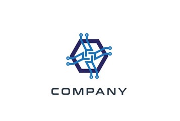 Fototapete - Abstract geometric hexagon technology logo design vector template with network connection line