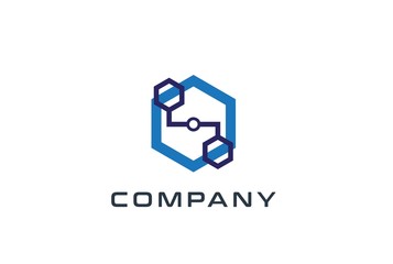 Fototapete - Abstract geometric hexagon technology logo design vector template with network connection line