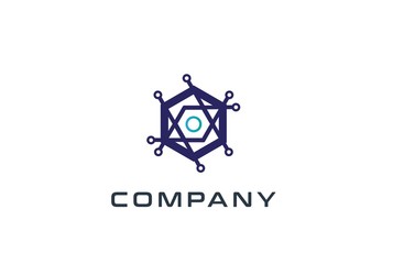 Fototapete - Abstract geometric hexagon technology logo design vector template with network connection line