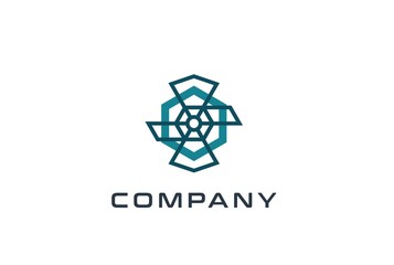 Fototapete - Abstract geometric hexagon technology logo design vector template with network connection line