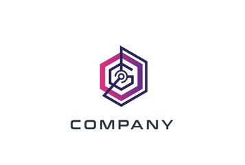 Fototapete - Abstract geometric hexagon technology logo design vector template with network connection line
