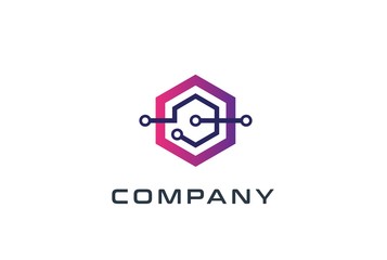 Fototapete - Abstract geometric hexagon technology logo design vector template with network connection line