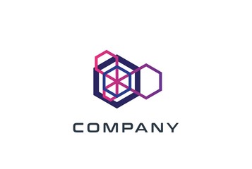 Fototapete - Abstract geometric hexagon technology logo design vector template with network connection line