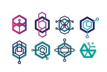Fototapete - Abstract geometric hexagon technology logo design vector template collection set