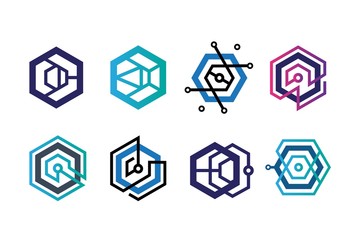 Fototapete - Abstract geometric hexagon technology logo design vector template collection set