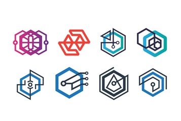 Fototapete - Abstract geometric hexagon technology logo design vector template collection set