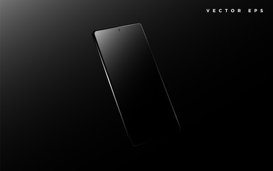 Aufkleber - Realistic vector black smartphone cellphone mockup template with blank screen on dark black background.