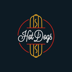 Canvas Print - Hot dog logo. Round linear logo of hotdog shop