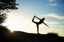 Silhouette Woman Practicing King Dancer Yoga Pose