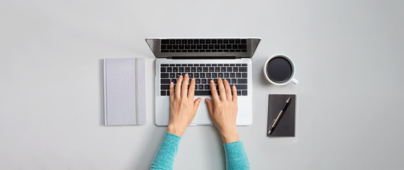 Wall Mural - Person using a laptop computer from above