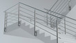 Stairs and stainless steel railing v3, 3D illustration