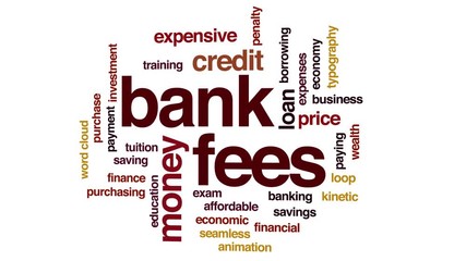 Wall Mural - Bank fees animated word cloud. Kinetic typography.