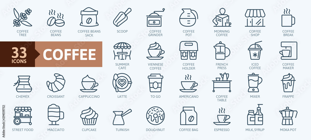Coffee maker, coffee house, coffee shop elements - minimal thin line web icon set. Outline icons collection. Simple vector illustration. - obrazy, fototapety, plakaty 