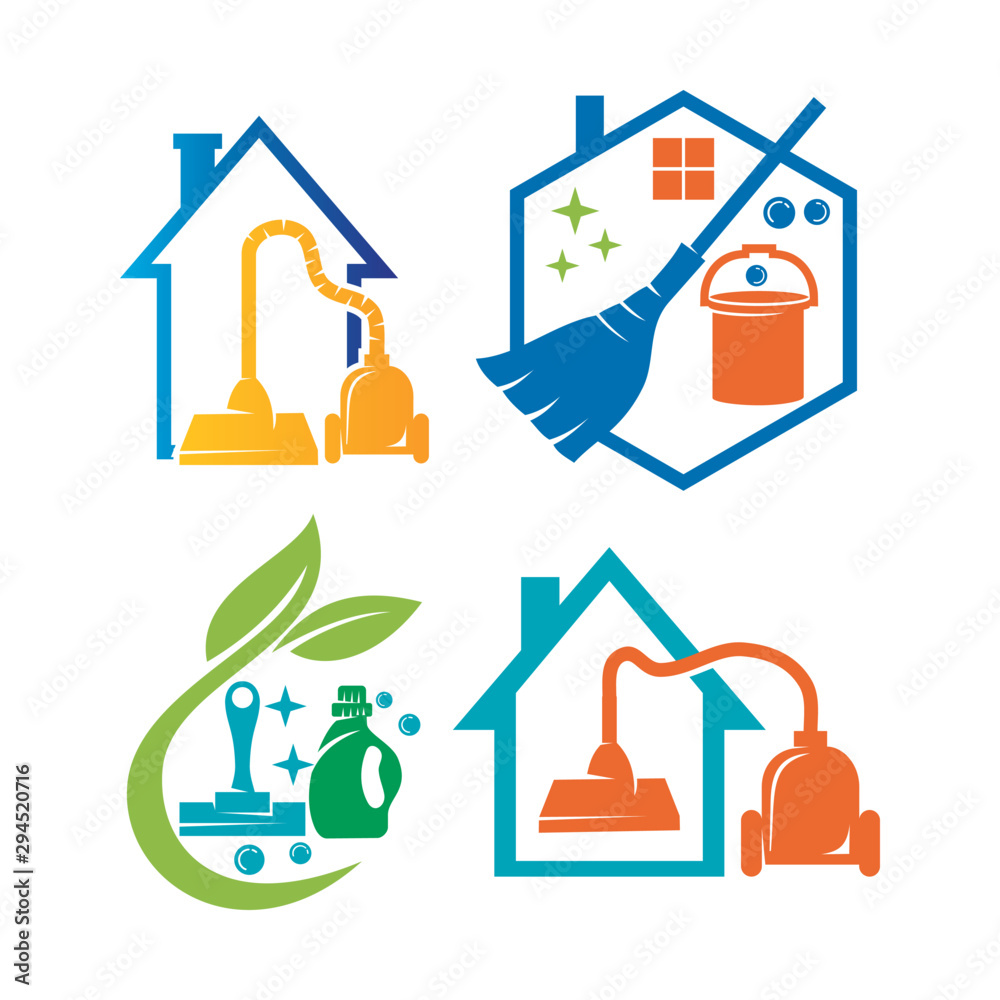 Cleaning Service Business House logo design Template Vector Set Stock ...