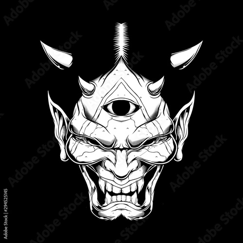 Cuadros en Lienzo grunge style Cartoon demon face satan or Lucifer with horns