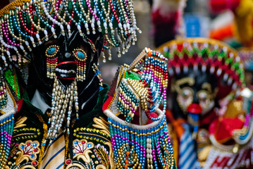  Dancer of dance of the negritos of the city of huanuco, during pasacalle in Peru.