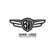 BW initial logo wings, abstract letters in the middle of black