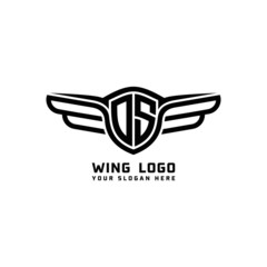 DS initial logo wings, abstract letters in the middle of black